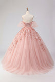 Off the Shoulder Appliqued Ball Gown Blush Quinceanera Dress