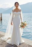 Ivory Mermaid Off The Shoulder Sweep Train Boho Wedding Dress with Sleeves