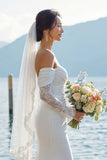 Ivory Mermaid Off The Shoulder Sweep Train Boho Wedding Dress with Sleeves
