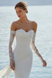 Ivory Mermaid Sweetheart Long Lace Wedding Dress with Appliques