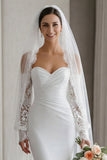 Ivory Mermaid Sweetheart Appliqued Long Lace Wedding Dress