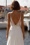 Mermaid Ivory Corset Appliqued Spaghetti Straps Wedding Dress with Slit