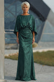 Pine Jacquard Sheath Ruched Mother of the Bride Dress with Half Sleeve