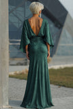 Pine Jacquard Sheath Ruched Mother of the Bride Dress with Half Sleeve