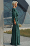Pine Jacquard Sheath Ruched Mother of the Bride Dress with Half Sleeve