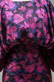 Fuchsia Flower Printed Sheath Ruched Mother of the Bride Dress with Flared Sleeves