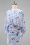Dusty Rose Floral Chiffon Mother of the Bride Dress with Flared Sleeves