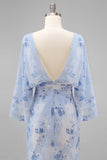 Dusty Rose Floral Chiffon Mother of the Bride Dress with Flared Sleeves