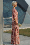 Dusty Rose Floral V Neck Sheath Mother of the Bride Dress with Flared Sleeves