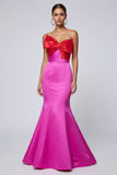 Fuchsia and Red Mermaid Strapless Long  Formal Dress with Bow
