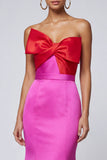 Fuchsia and Red Mermaid Strapless Long  Formal Dress with Bow