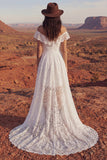 Floral Ivory A Line High Low Boho Wedding Dress