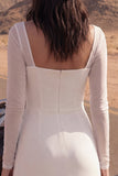 Ivory Sheath Square Neck Long Beach Wedding Dress with Slit