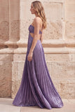 Purple A-Line Halter Ruched Hollow Out Long Ball Dress