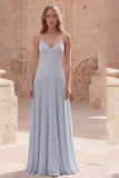 Sky Blue A-Line Spaghetti Straps Pleated Long Ball Dress