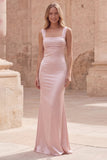 Pink Mermaid Satin Long Formal Dress with Lace-up Back