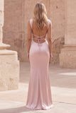 Pink Mermaid Satin Long Formal Dress with Lace-up Back