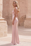 Pink Mermaid Satin Long Formal Dress with Lace-up Back