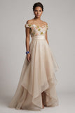Off The Shoulder A Line Apricot Mother Of the Bride Dress with 3D Flowers