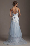 Light Blue Sequin Mermaid Ruffled Mother Of the Bride Dress