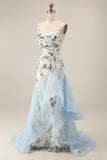 Light Blue Sequin Mermaid Ruffled Mother Of the Bride Dress