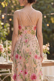 Blush Tulle A-Line Embroidered Long Floral Dress