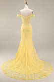 Lace Off the Shoulder Mermaid Corset Yellow Long Ball Dress