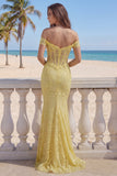 Lace Off the Shoulder Mermaid Corset Yellow Long Ball Dress