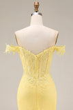 Lace Off the Shoulder Mermaid Corset Yellow Long Ball Dress
