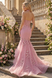 Mermaid Taro Halter Neck Corset Pearl Embellished Long Ball Dress with 3D Flowers