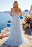 Blue A Line Sequin Corset Appliqued Long Ball Dress