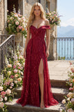 Sparkly Burgundy Off the Shoulder A Line Beaded Long Ball Dress with Cape