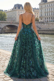 Sparkly Dark Green Corset Tulle High Low Sequin Ball Dress
