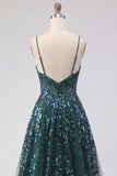Sparkly Dark Green Corset Tulle High Low Sequin Ball Dress
