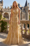 Sparkly Golden Halter A-Line Hollow Long Ball Dress with Beading