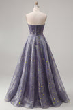 Strapless Dusty Blue A Line Ruched Long Ball Dress