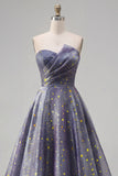 Strapless Dusty Blue A Line Ruched Long Ball Dress