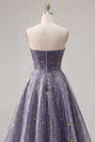 Strapless Dusty Blue A Line Ruched Long Ball Dress