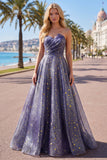 Strapless Dusty Blue A Line Ruched Long Ball Dress