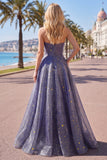 Strapless Dusty Blue A Line Ruched Long Ball Dress