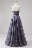 A-Line Sweetheart Star Dusty Blue Long Ball Dress with Bow