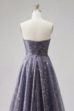 A-Line Sweetheart Star Dusty Blue Long Ball Dress with Bow