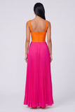 Orange and Fuchsia A-Line Pleated Maxi Dress