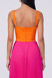 Orange and Fuchsia A-Line Pleated Maxi Dress