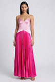 Satin Pink and Fuchsia A-Line Spaghetti Straps Pleated Maxi Dress