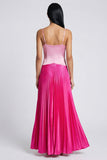 Satin Pink and Fuchsia A-Line Spaghetti Straps Pleated Maxi Dress