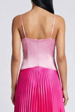 Satin Pink and Fuchsia A-Line Spaghetti Straps Pleated Maxi Dress