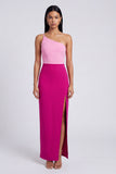 Pink and Fuchsia One Shoulder Velvet Bodycon Maxi Dress with Slit