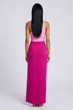 Pink and Fuchsia One Shoulder Velvet Bodycon Maxi Dress with Slit