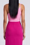 Pink and Fuchsia One Shoulder Velvet Bodycon Maxi Dress with Slit